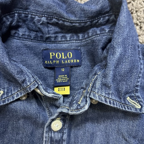 Polo Ralph Lauren Girls Belted Cotton Denim Shirt Dress Size 12 Preppy Pony Logo - Picture 5 of 6